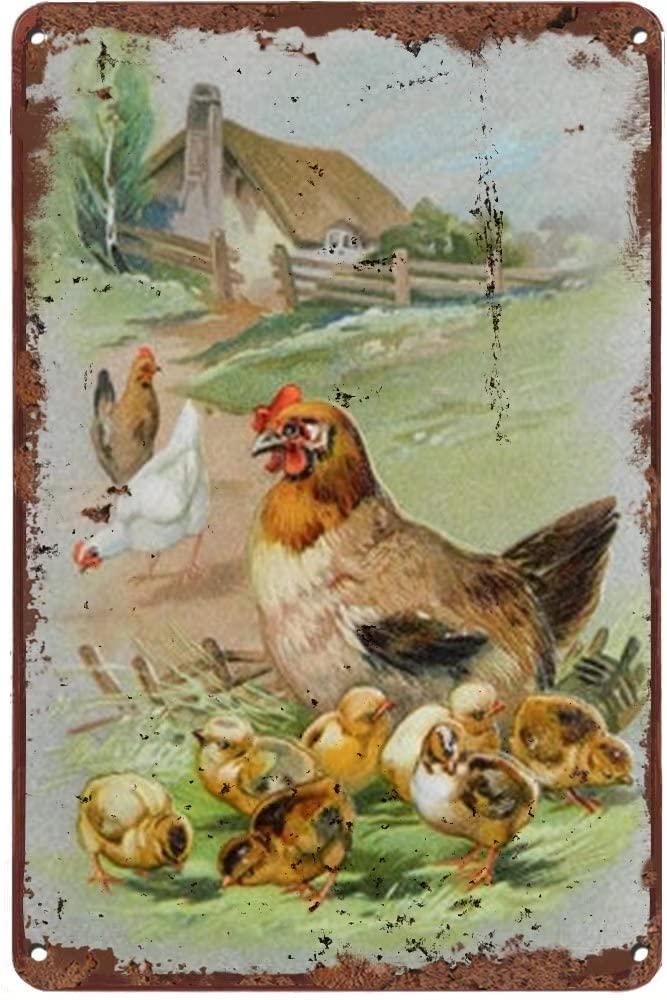 Farm Chicken Metal Tin Sign,Vintage Wall Decor Retro Art Sign Funny Decor for Home Bar Pub Cafe Farm Room Metal Poster 12x16 Inch