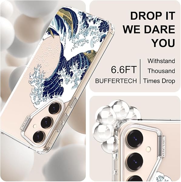 MOSNOVO für Samsung Galaxy S25 / Galaxy S24 Hülle – Durchsichtige, schlanke, stoßfeste TPU+PC-Handyhülle, [6,6 Fuß Fallschutz/Anti-Abziehen] - Große Welle - 5