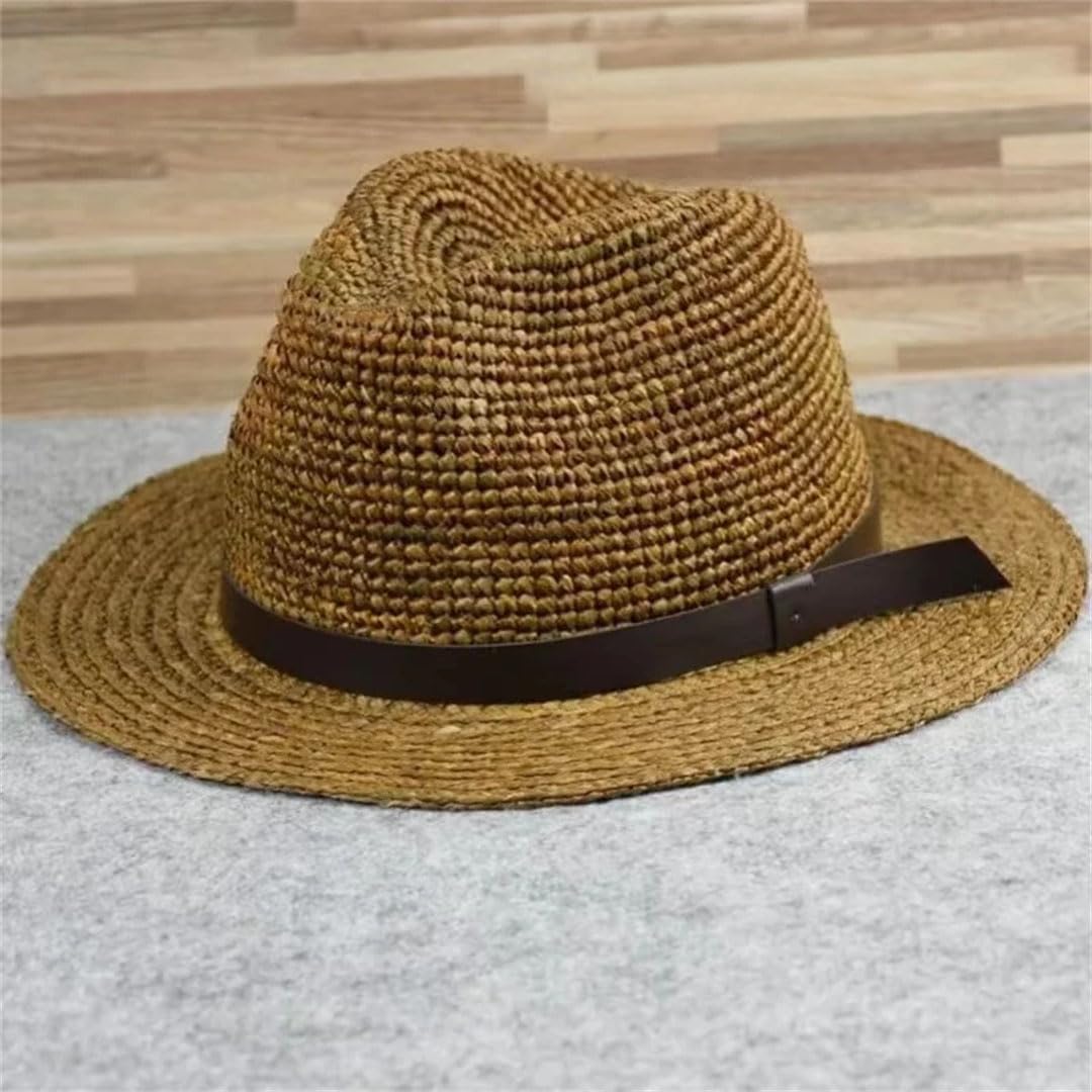 Cappelli da uomo in rafia di paglia di protezione solare cappelli da sole per vacanze all'aperto cappello da spiaggia, Caff, 57