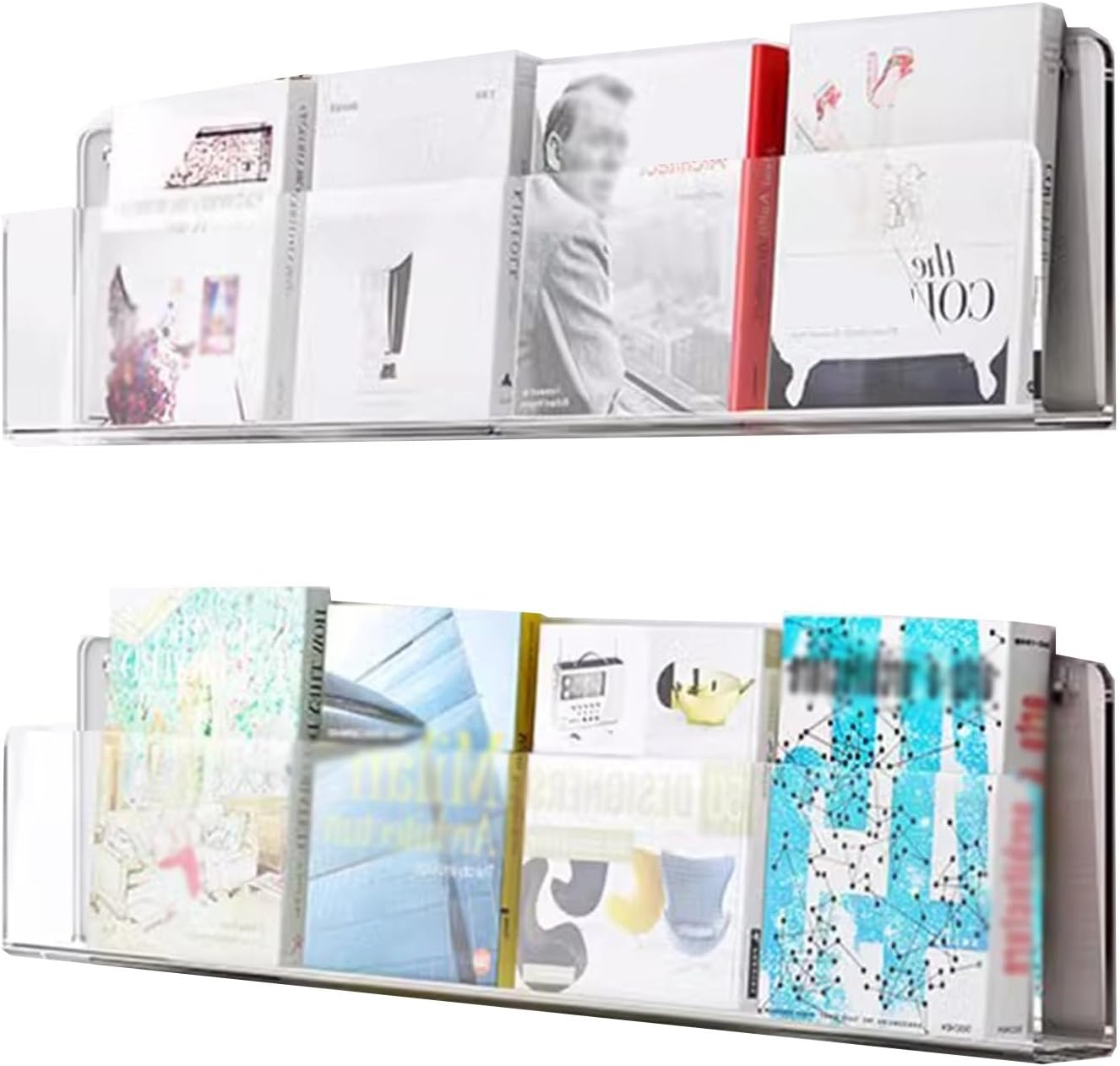 Wall Mount Literature Brochure File Storage Rack, 2 Pack Clear Acrylic Magazine Holder, Modern Hanging Vertical Bookshelves for Bathroom/Office(40x5x15cm(15.7x1.9x5.9in))