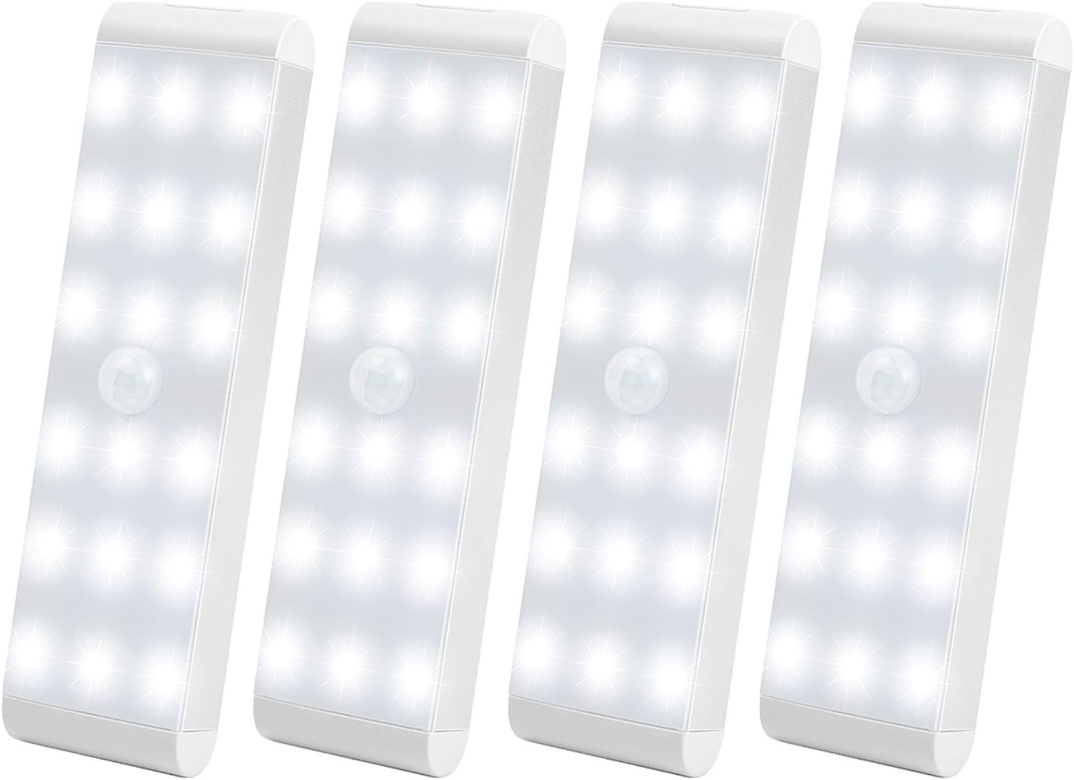 LED Closet Light,18-LED Dimmer USB Rechargeable Motion Sensor Closet Light Under Cabinet Wireless Stick-Anywhere Night Light Bar with 600mAh Battery for Stairs,Wardrobe,Kitchen,Hallway (4 Packs)