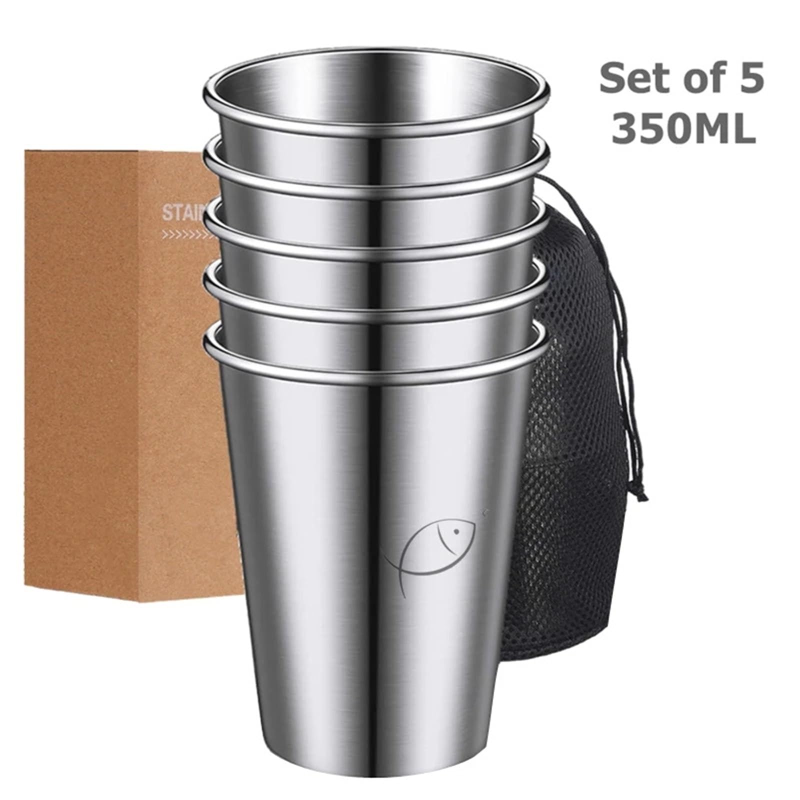 Edelstahlbecher, Pint-Becher, Becher, Metallbecher, stapelbare, Metall-Trinkgläser for Zuhause, Camping, Bar Für Reisen Camping(5Pcs 350ml)