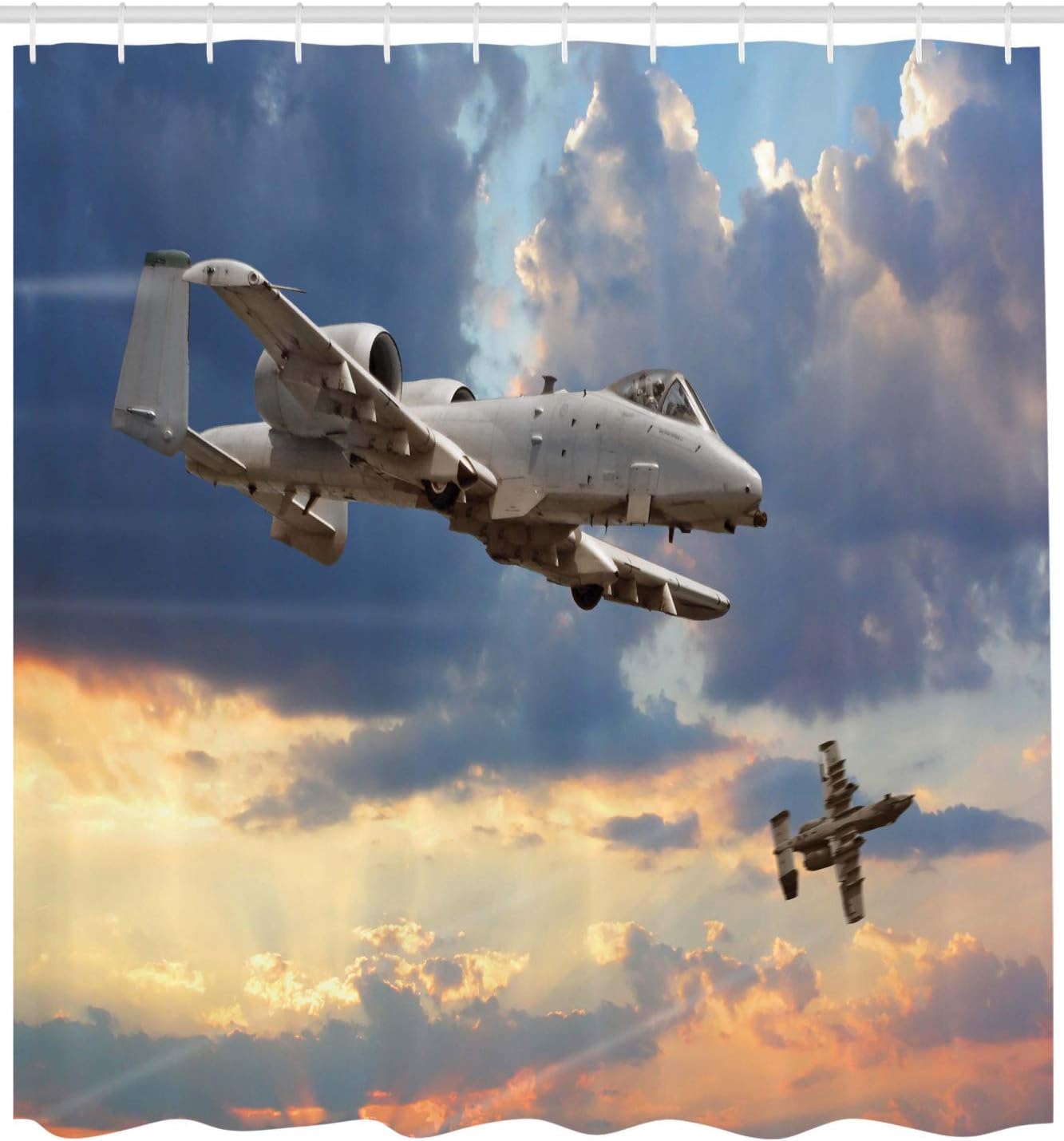 Ambesonne Airplane Shower Curtain, Peacekeepers Mission Jet up International Flight Picture Aviation Theme Image, Cloth Fabric Bathroom Decor Set with Hooks, 69" W x 75" L, Blue Grey