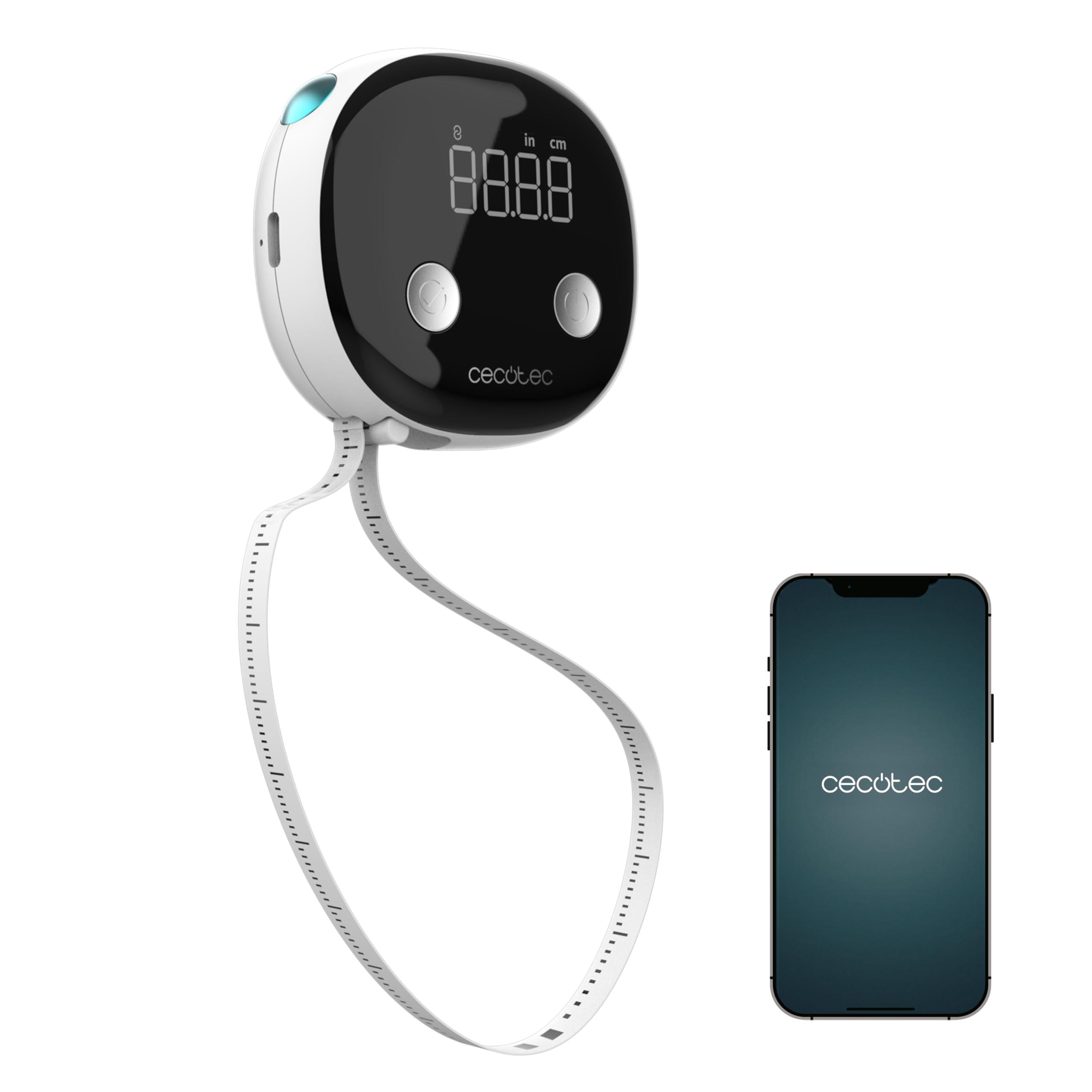 Cecotec Mètre Ruban Numérique Avec Bluetooth, Écran LED Et APP Surface Precision Body. Surveillez Vos Mesures Corporelles, Synchronisation Facile Avec Votre Smartphone, Fonction De Personnalisation