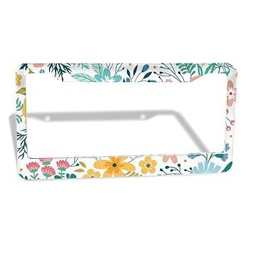 DZGlobal Bright Color Folk Flower Pattern License Plate Frame Hippie Boho Floral Car Frames Floral License Plates Holder?Unique Design Aluminum Novelty Plate 6x12 Inch