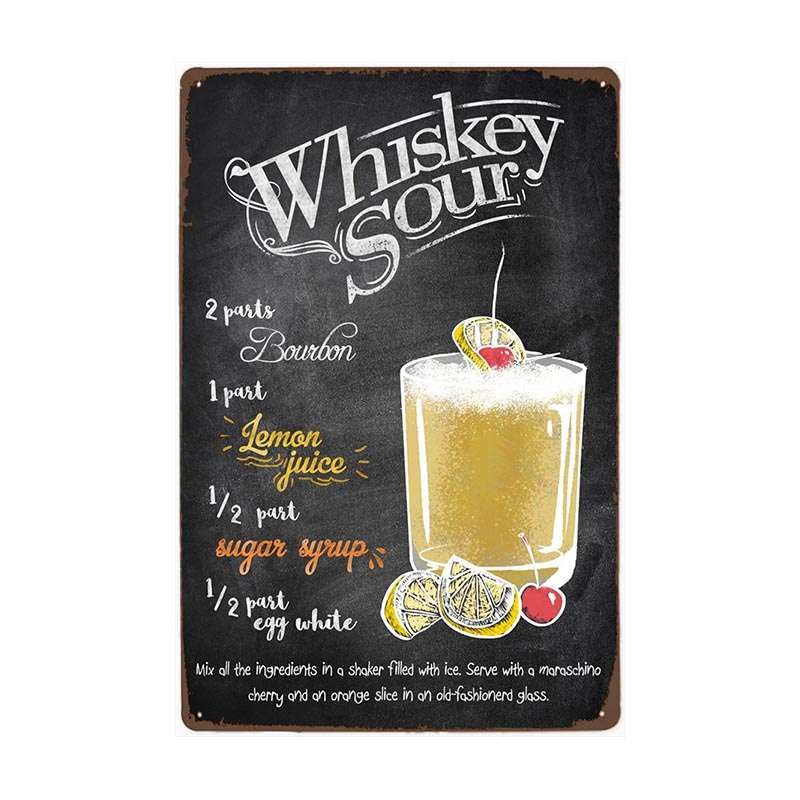 Whiskey Bar - Placa de metal retro vintage (4 unidades)
