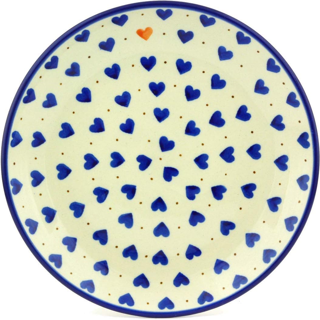 Polmedia Polish Pottery Dessert Plate - Heart Of Hearts Pattern Handmade in Boleslawiec Poland by Ceramika Artystyczna + Certificate of Authenticity