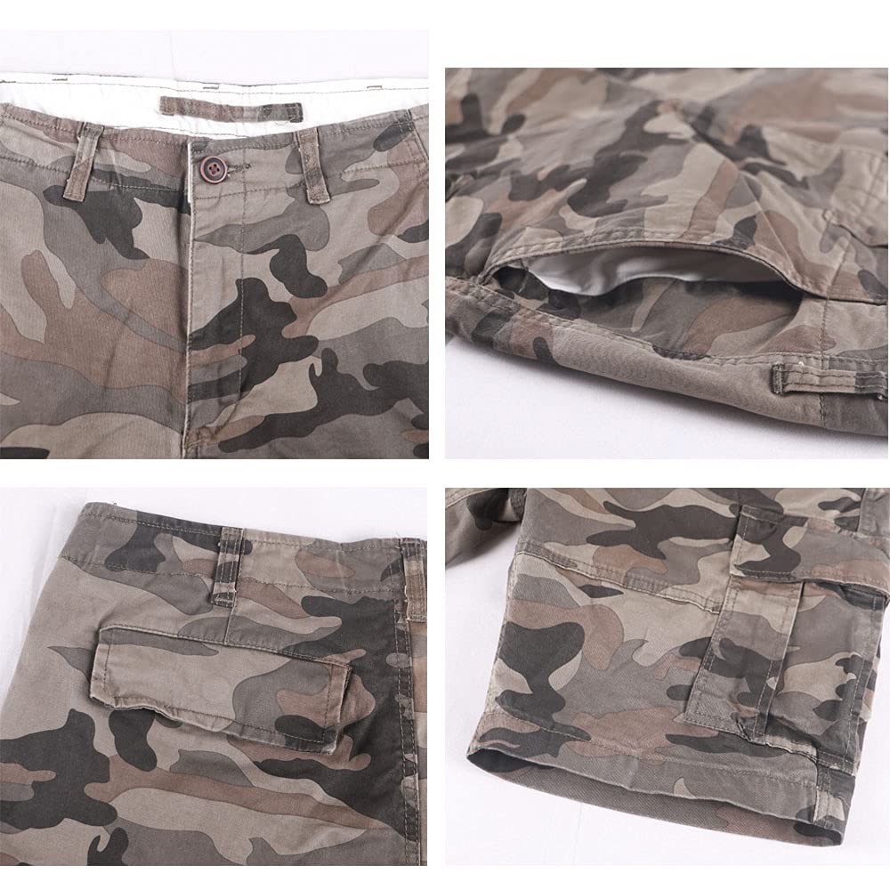 Shorts Cargo de Camuflaje para Hombre 10" Entrepierna 100% Algodón Pesado