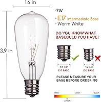 Vista 2 de Paquete de 10 bombillas Edison de repuesto, 7 vatios C9/E17 con base de tornillo intermedia ST40 ST40, bombillas de repuesto vintage ST40 para luces