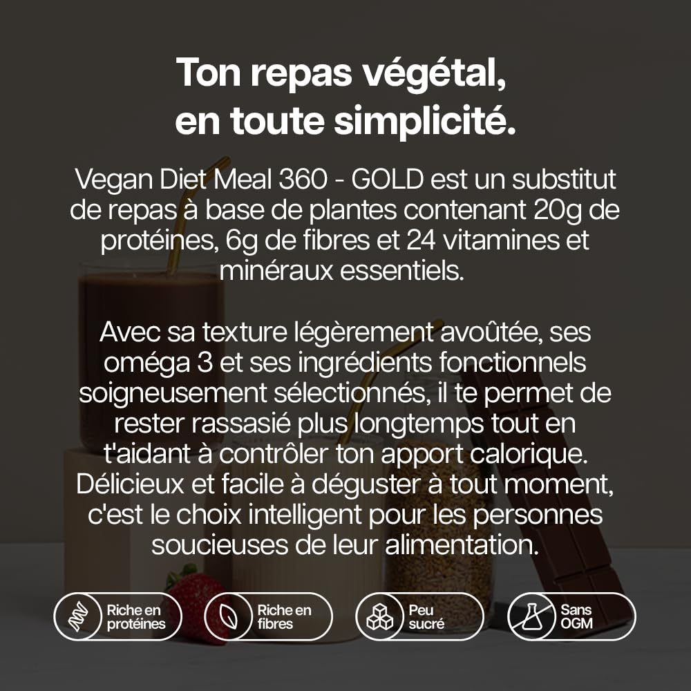 Protein Works | Vegan Diet Meal 360 – GOLD Innovation, Protéines Vegan, Shake Sostitutif Repas Dietétique, Supporte Perte de Poids, Faible Sucre, Riche en Fibres, Chocolat Onctueux, 15 Repas, 1kg
