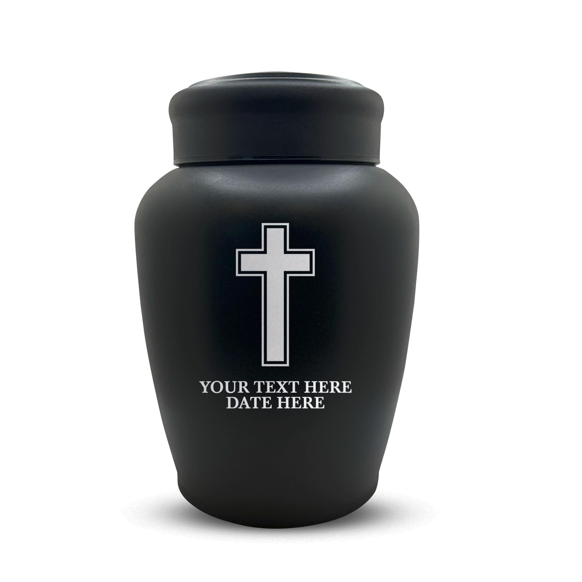 PERSONALIZED Custom Human Cremation Urn For Adult Ashes Men & Woman - Custom Engraved Stainless Steel Urn with Name Date - Black Finish urn for Human Remains up to 150 lbs |Memorial Cross 9