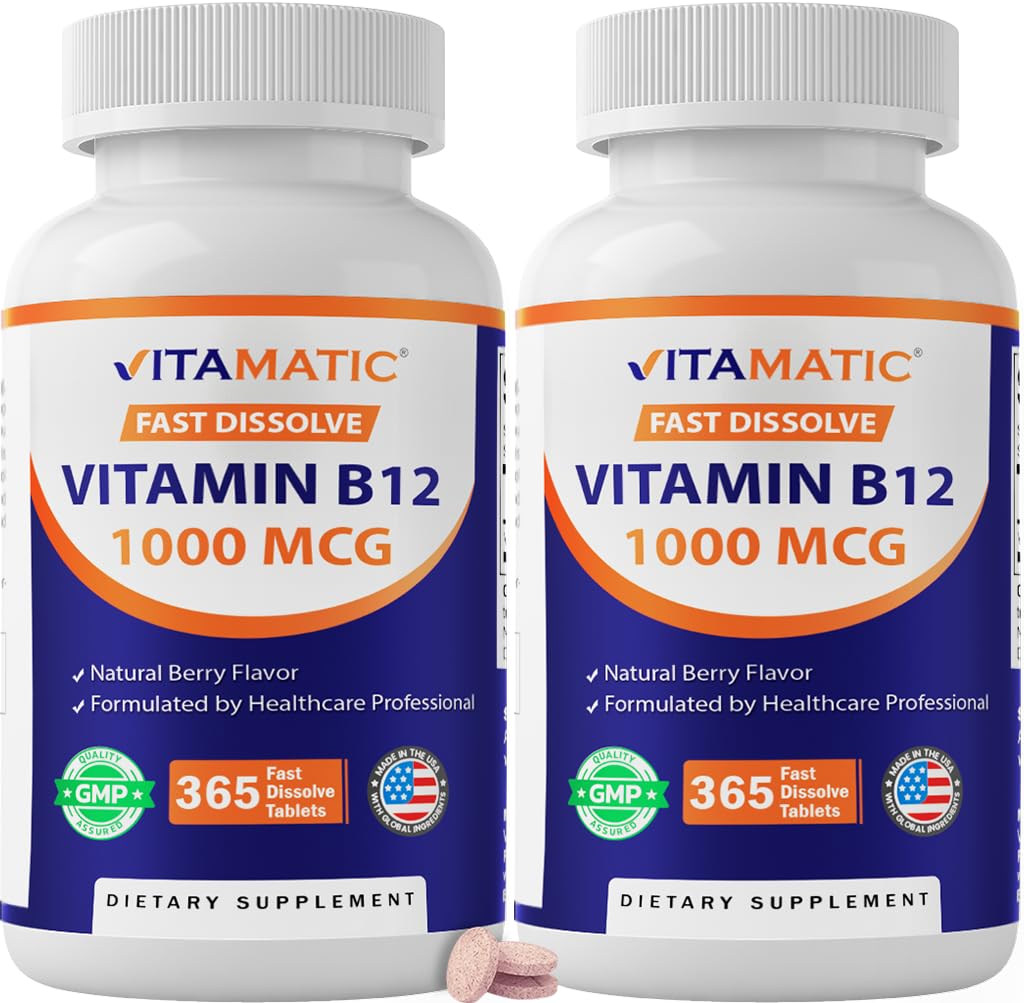 Vitamatic Vitamin B12 1000 mcg, 365 Fast Dissolve Tablets - 2 Pack