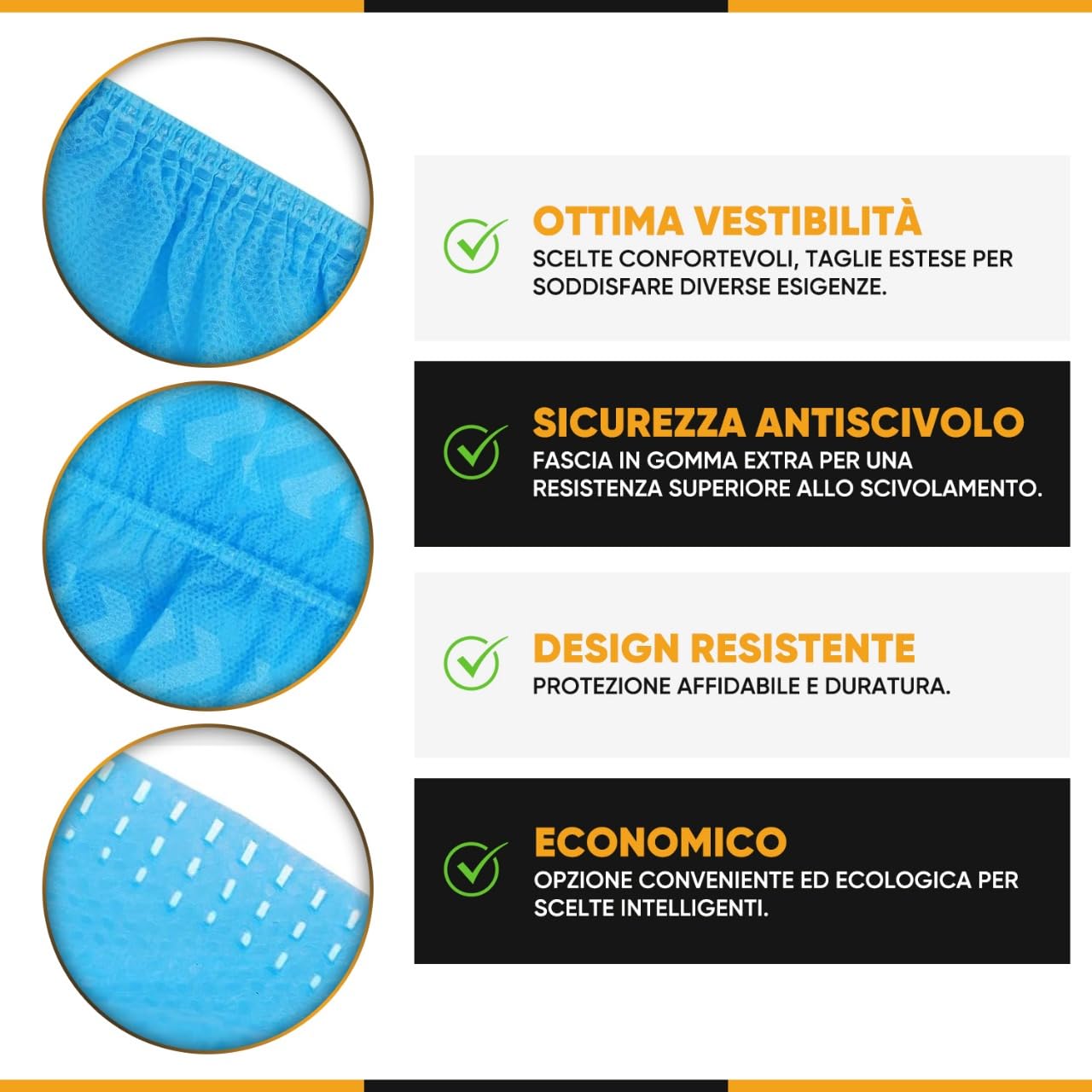 Copriscarpe Monouso PP 100 Pezzi Antiscivolo, Copri Scarpe Usa e Getta per Casa Laboratorio Cliniche Ospedali