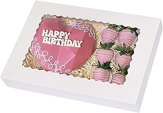 Moretoes 40pcs 16x11x2.5 Inches White Bakery Boxes Cookie Boxes with Window Donut Boxes Auto-Popup Cake Boxes for Pastries, Pies, Muffins, Chocolate Covered Strawberries
