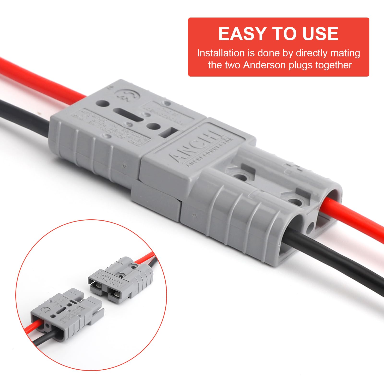 ELFCULB 10AWG 2FT connettore Anderson 50 Amp, cavo connettore rapido Anderson SB50 per connessioni batteria di sistemi di energia solare ed eolica, carrelli elevatori
