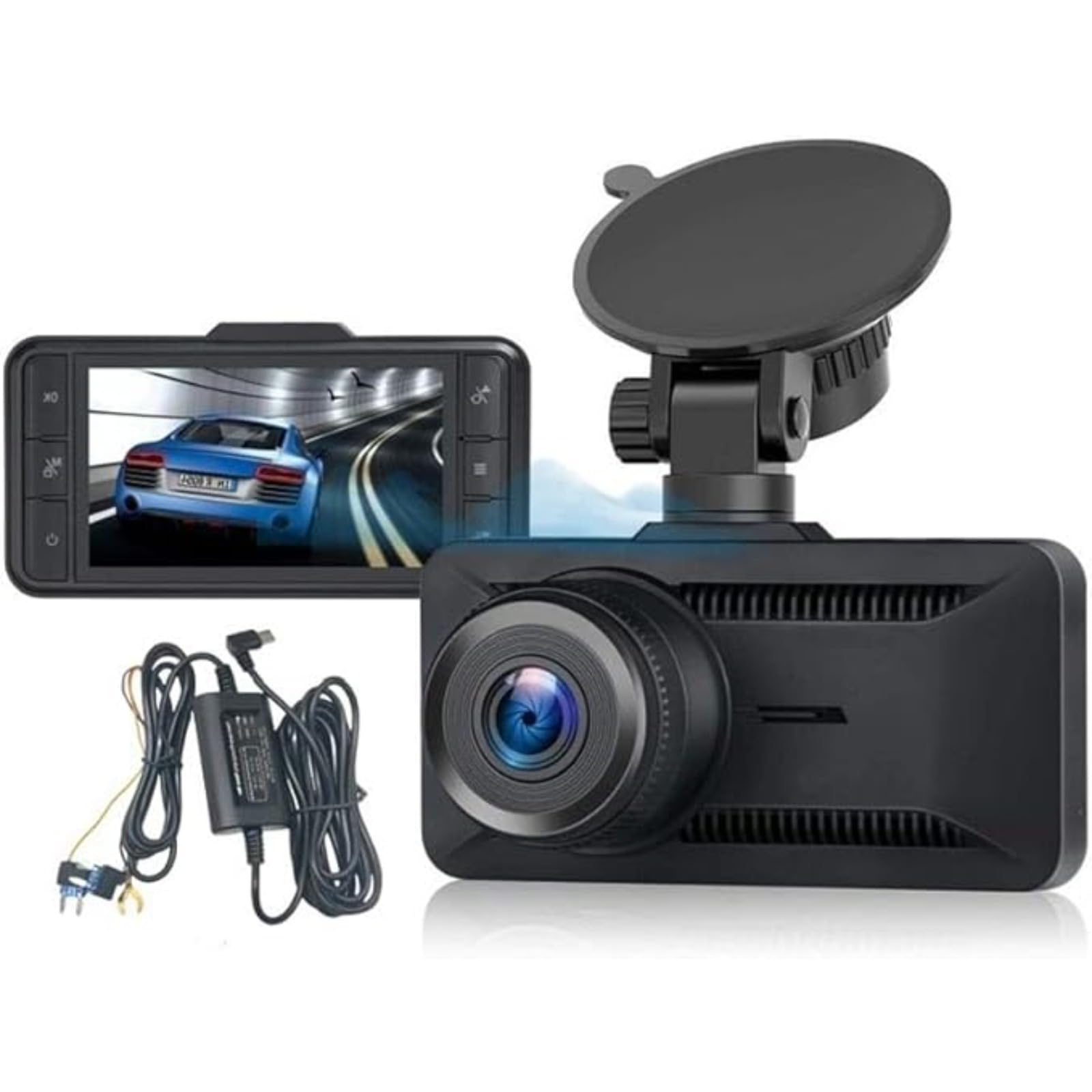 Oryzon 4K Dashcam mit 3,94 Zoll IPS Display, Front- und Innenkamera, 170° Weitwinkel, Nachtsicht, Parküberwachung, G-Sensor, 1080P Rückkamera inkl. (4K+1080P + Acc-Abwärtskabel)