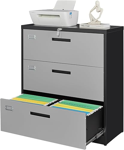 Archivador de 3 cajones, archivadores laterales para oficina en casa, cajones de almacenamiento de oficina con cerradura, archivos colgantes tamaño