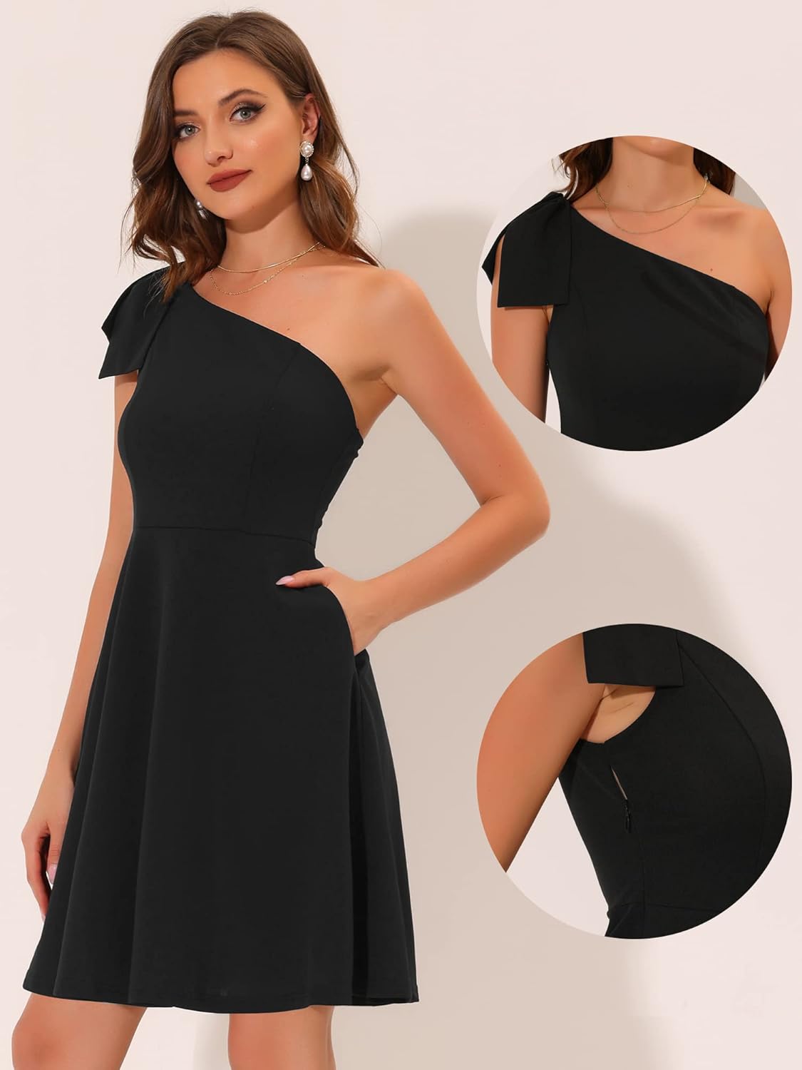 Allegra K Evening Cocktail Dress for Women's Valentine's Day Elegant Flared One Shoulder Formal Dresses - Image 2