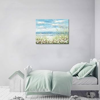 砂浜の絵 (アメリカで購入) バリ絵画 海の絵 本物のサンゴの立体的な砂浜 フレームなし 波の