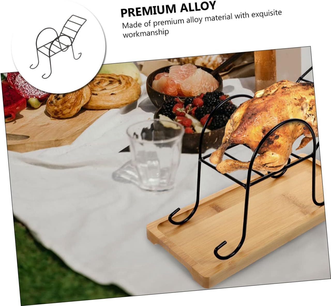 Kisangel 2pcs Chicken Grill Rack Stand Chicken Roasting Rack BBQ Grill Holder Non-Stick for Picnics Parties