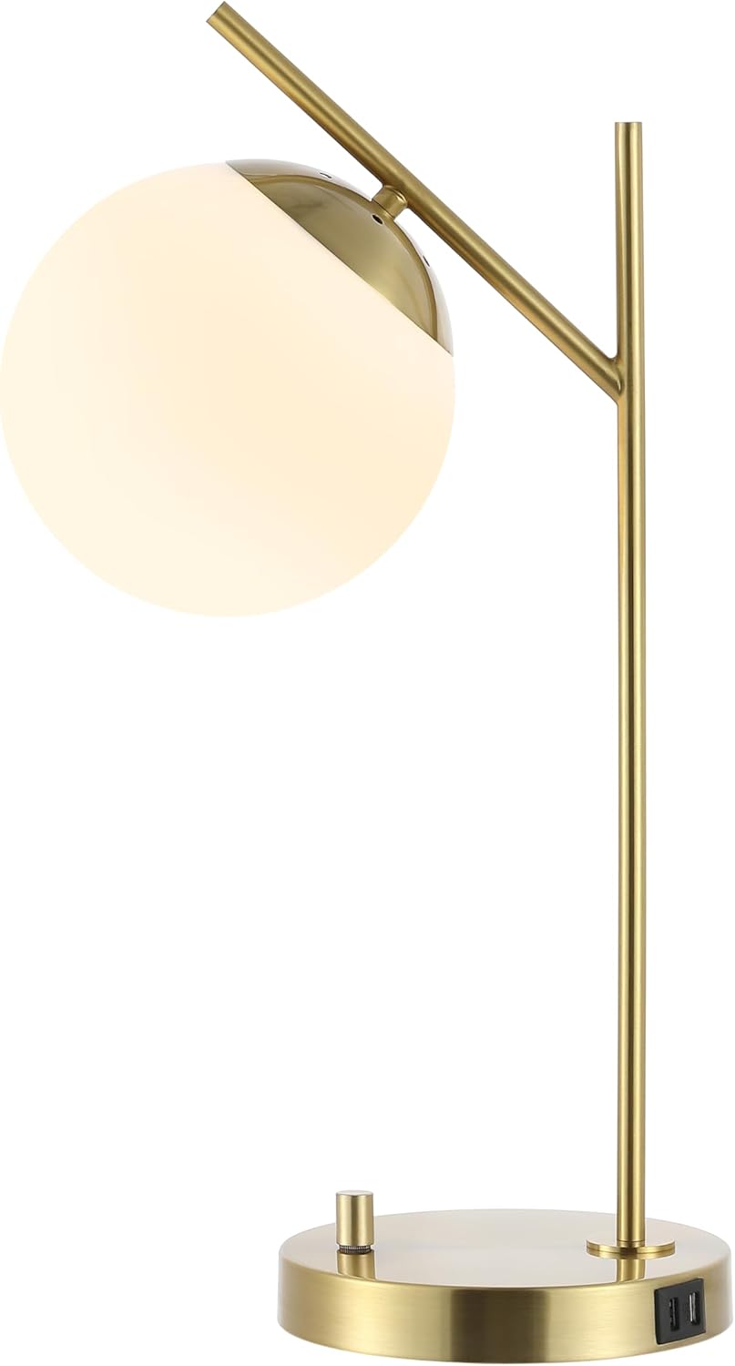 SAFAVIEH Lighting Collection Suna Modern Brass Globe 21-inch Table Lamp with USB Charging Port, Ideal for Living Room, Bedroom, Nightstand, Home Office, Dorm (LED Bulb Included)