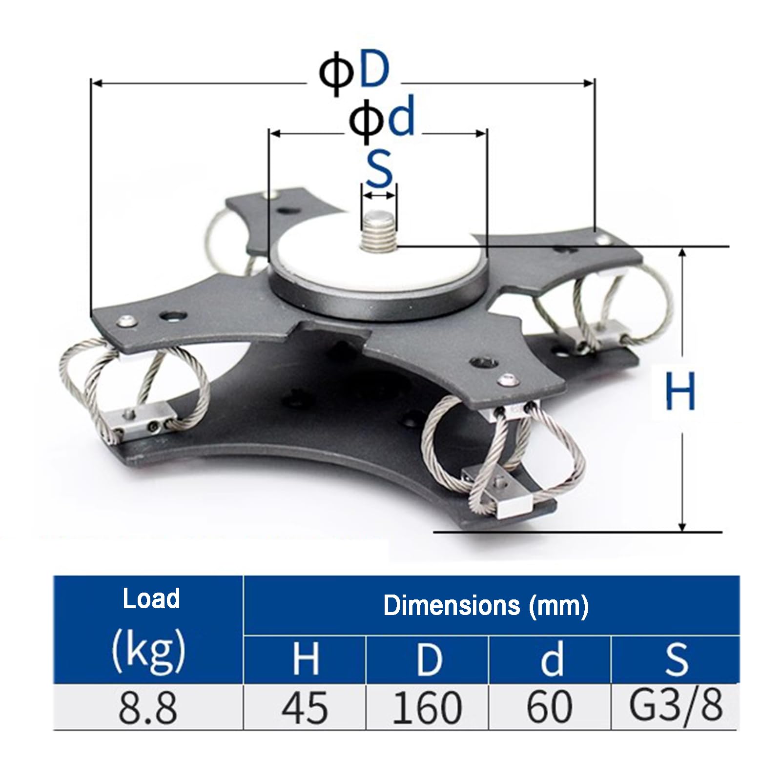 Uchwyt z drutu izolującego wibracje, ręczny stabilizator gimbal, izolator kablowy z drutem ze stali nierdzewnej, nośność do 8,8 kg, do 3-osiowych kamer i gimbali
