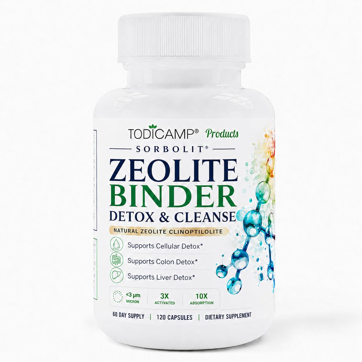 TODICAMP Zeolite Detox for Adults Sorbolit - Zeolite Capsules Binder Detox Cleanse - Zeolite Clinoptilolite for Deep Full Body Detox, Gut Cleanse, Cellular and Liver Detox