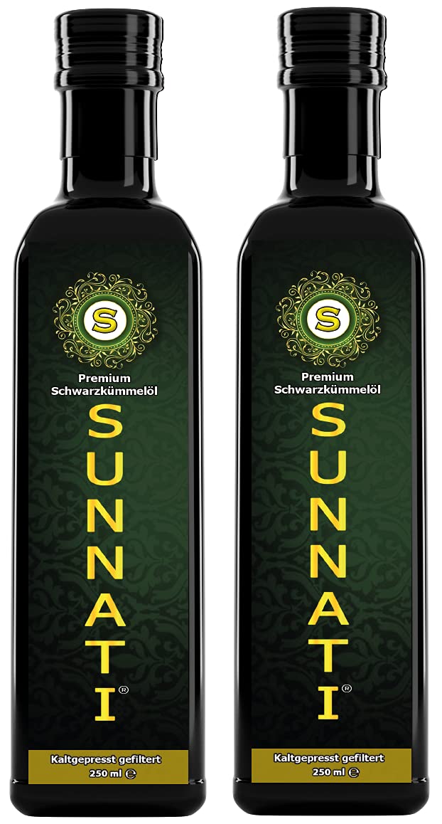 Sunnati Aceite de Comino Negro Egipcio prensado en frío filtrado 500 ml (2x 250 ml)