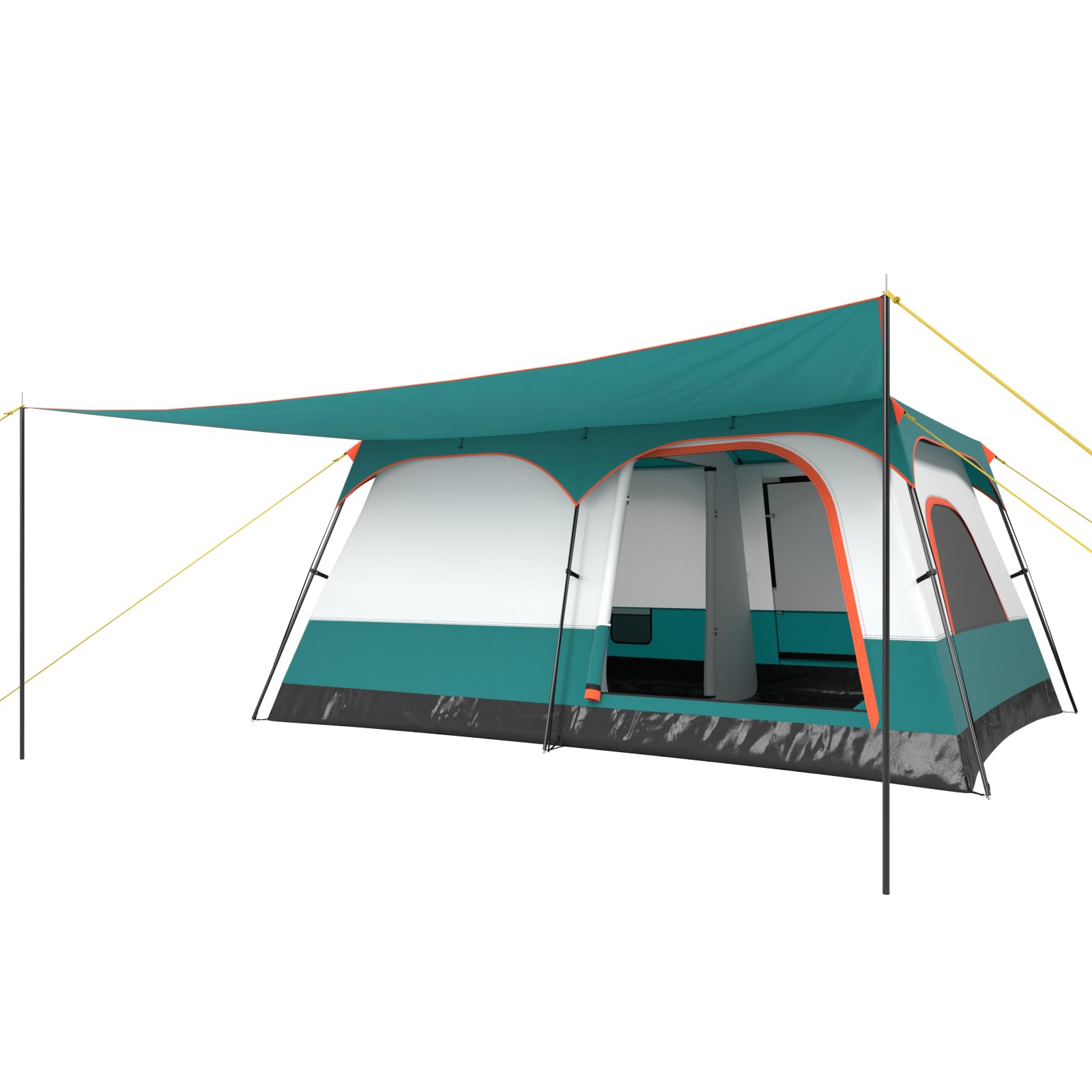 GYMAX Tenda da Campeggio per 4-10 Persone con Tettoia, Grande Tenda a Baldacchino con 2 Camere, Tetto Rimovibile, Borsa da Trasporto, per Campeggio, Festival Musicali