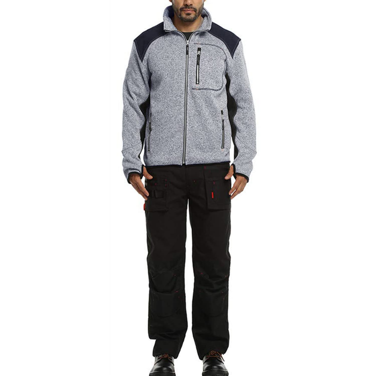 WORK IDEA Veste en polaire tricotée pour homme, veste en polaire respirante pour l'extérieur, veste chaude et légère avec fermeture éclair