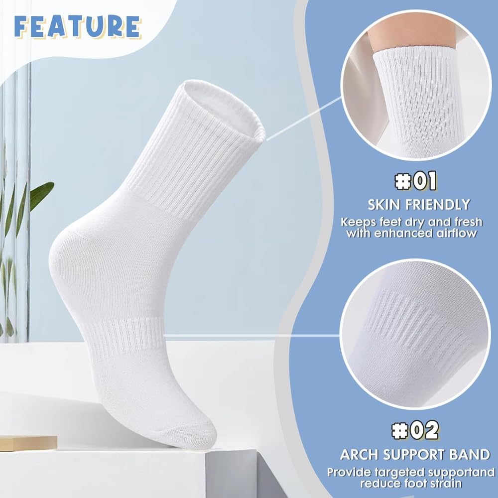10 pairs of White Mid Calf Cotton Socks for Men and Women,Non Slip White Socks for Students, Pure Cotton Breathable School Uniform,Versatile Everyday Cotton,one Size Fits All - Image 3