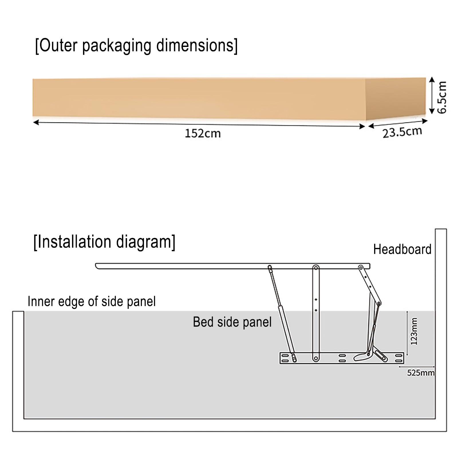 Mecanismo de Elevación de Cama de Alta Resistencia, Resorte de Amortiguador de Gas Para Caja de Cama de 1510 mm, Bisagras de Resorte de Elevación de Cama Hidráulicas Plegables(Applicable to 1.5m bed)
