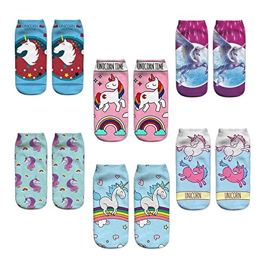 Z-Chen 6 Paar Damen Sneaker Socken Kurzsocken Einhorn Motiv