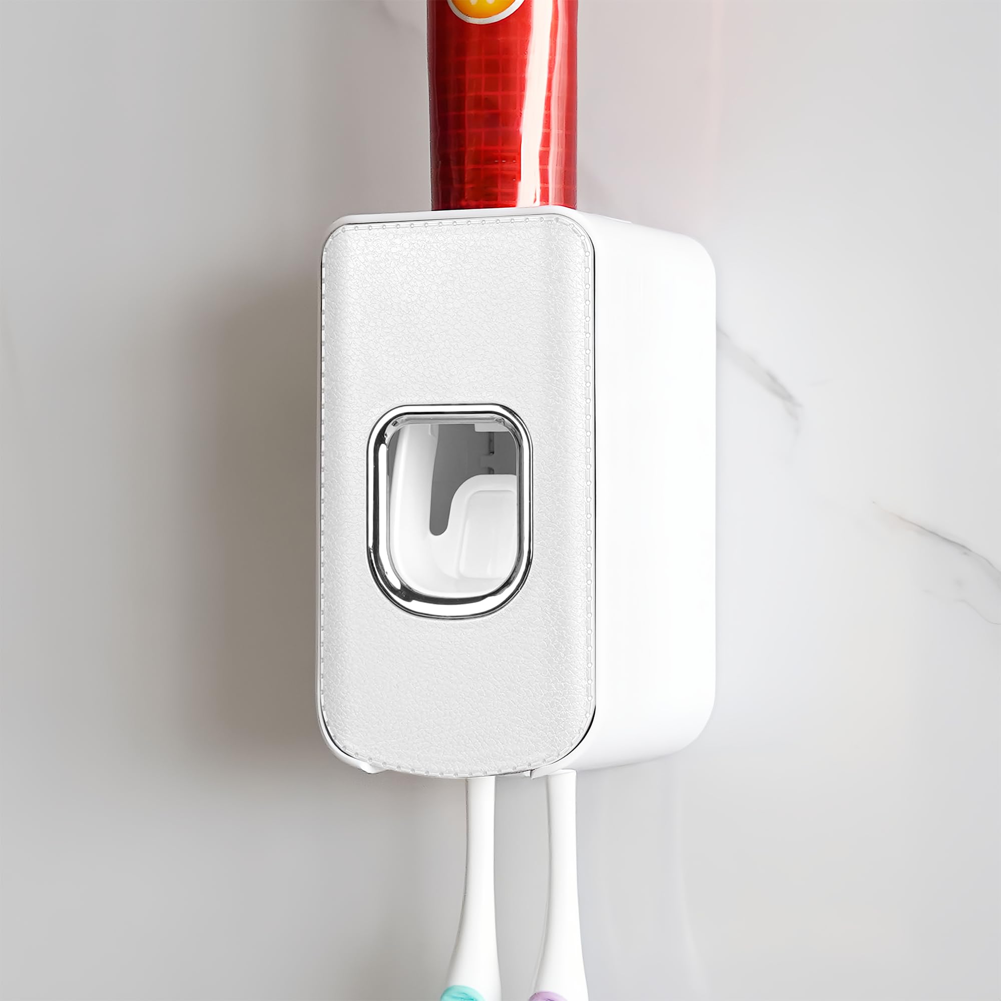 Luwoo White 2 Slot Toothbrush Holder And Toothpaste Dispenser Wall Mounted, Automatic Toothpaste Squeezer, 2 In 1 Tooth Brush Toothpaste Organizer For Shower (White)