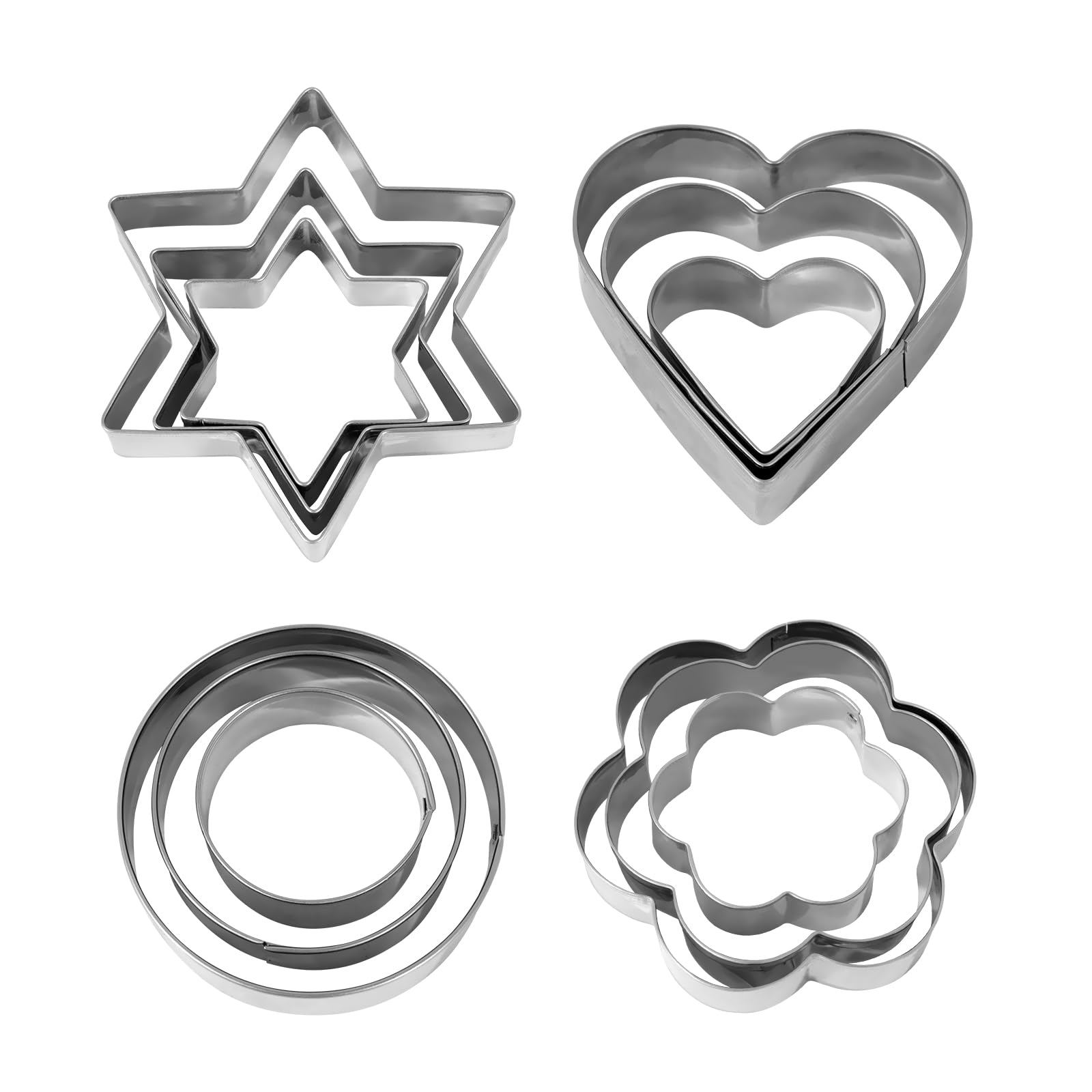 AiQInu 12 Pieces Cookie Cutters, Stainless Steel Cookie Cutters, Biscuit Moulds, Fondant, Cake Moulds