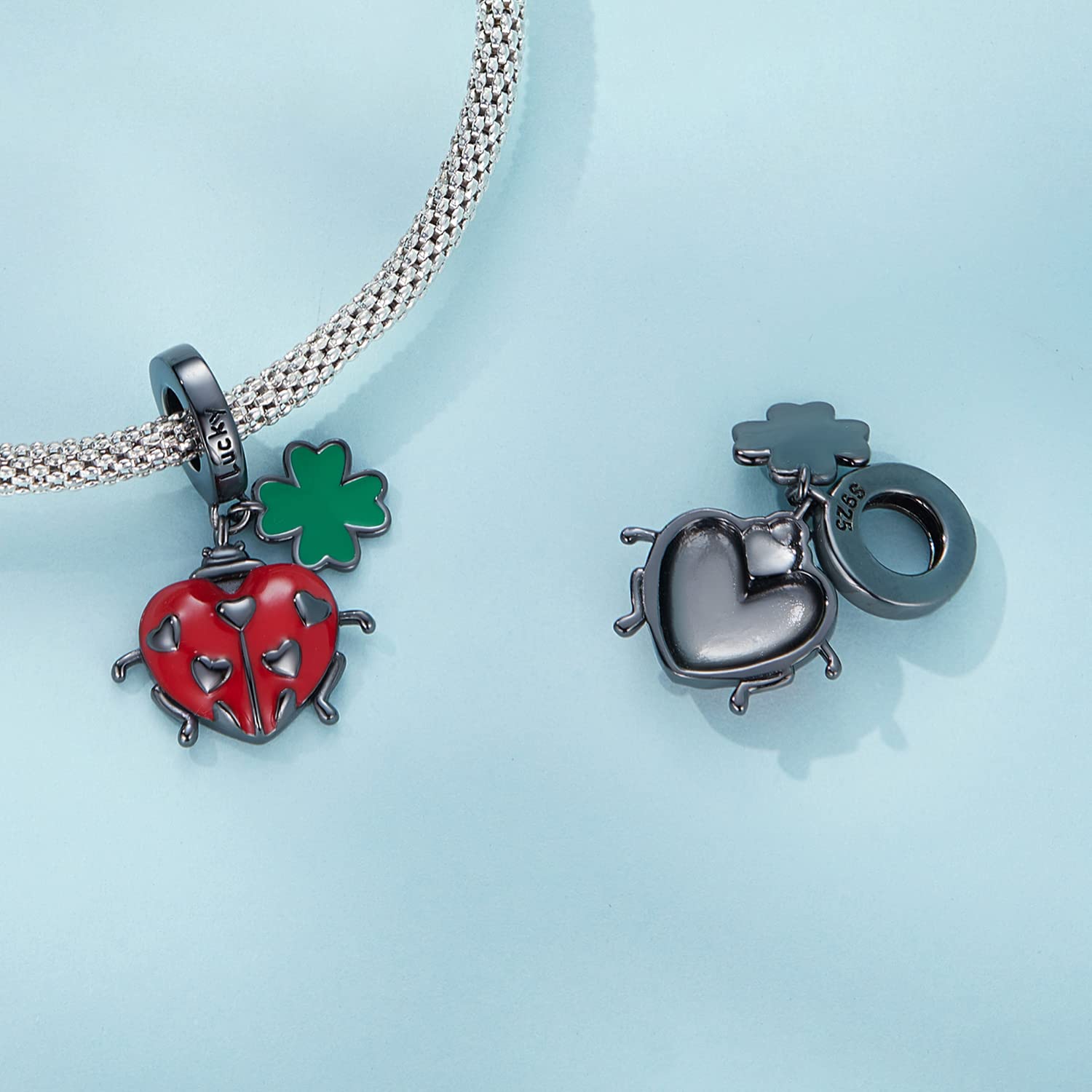 Srebro próby 925. Biedronki Pszczółki. Drewniane biedronki. Koraliki Charms do bransoletki i naszyjnika