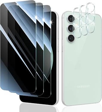 Privacy Screen & Camera Lens Protector for Samsung Galaxy S23 FE, Anti-Spy Tempered Glass, Dark Private Black Protection, 9H Hardness Anti-Scratch 2.5D Curved Edges Case-Friendly, 3 Pack Each