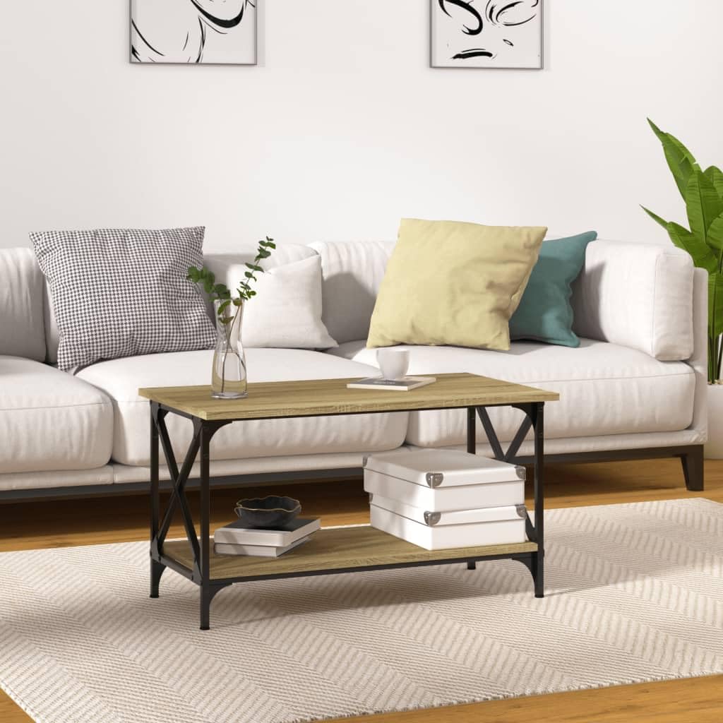Mesa de centro Sonoma roble 80 x 45 x 45 cm madera y hierro mesa de salón con estante abierto para salón, salón y zona de estar