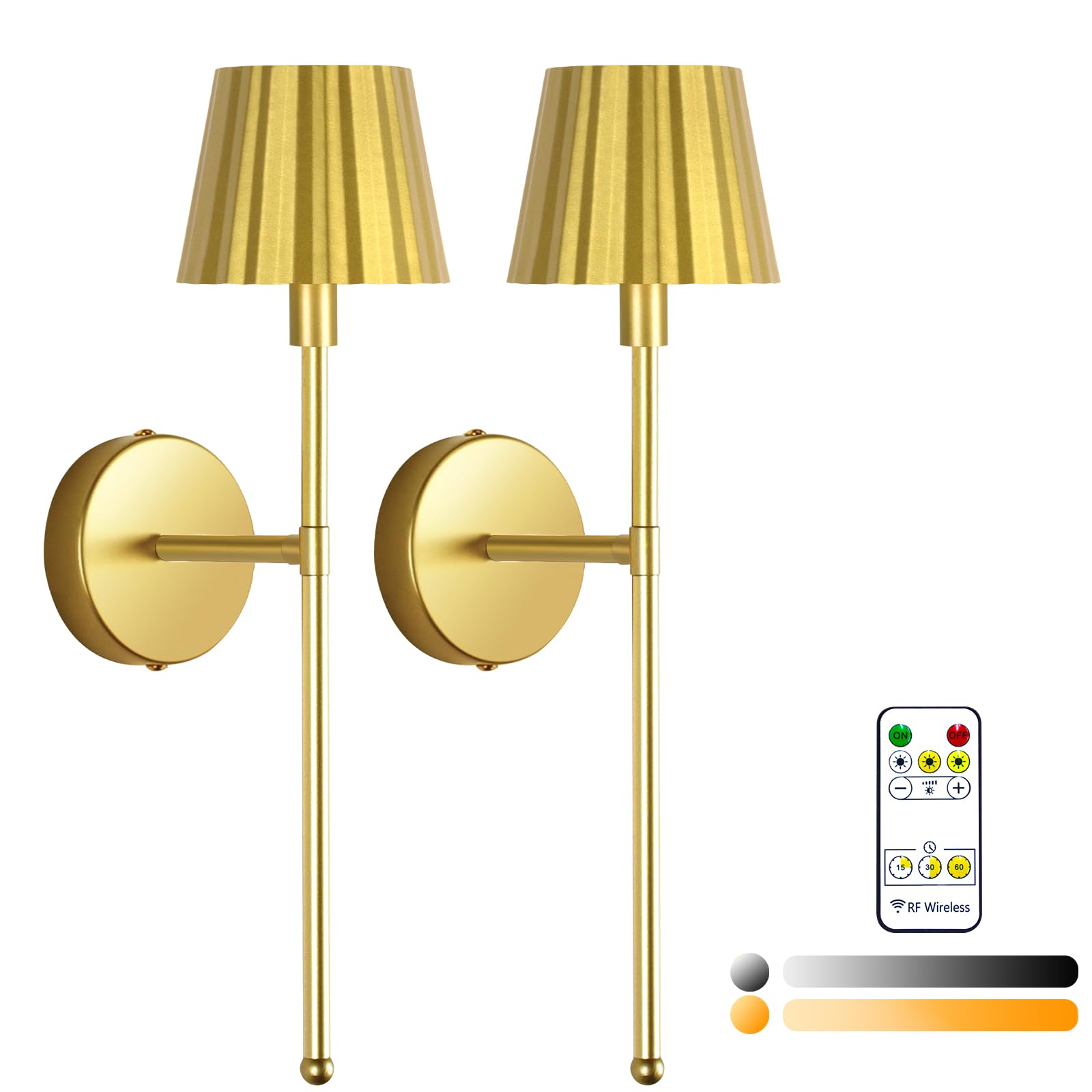 Jaenmsa Battery Operated Wall Sconces Set of 2, Rechargeable Wireless Wall Light with Dimmable and Remote Control, 3 Colors Wall Lights for Indoor Living Room Bedroom Hallway