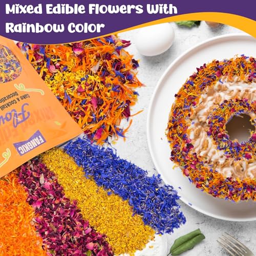 4 Kinds Natural Dried Edilble Flowers Petal Blend (1.5 Ounce), Edible Flowers for Cocktail, Cake Decoration, Soap Making, Ice cream. Include Rose Petals, Cornflower, Osmanthus, and Calendula