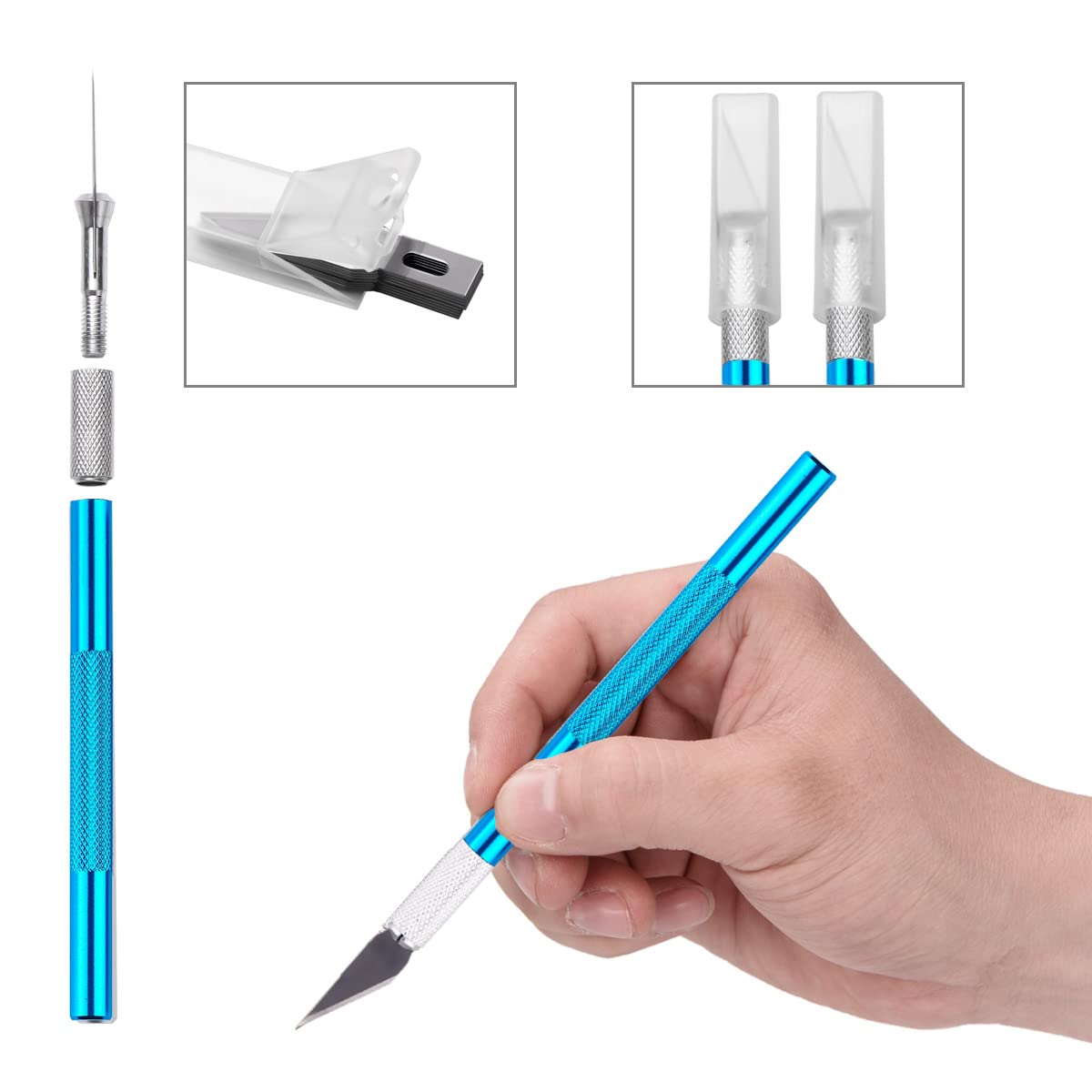 Cutter di Precisione 3 Pezzi Bisturi da taglio con 60 Lame di Ricambio Taglierino di Precisione Cutter Modellismo in Acciaio al Carbonio per Tagliare la Carta Intaglio Fai Da Te