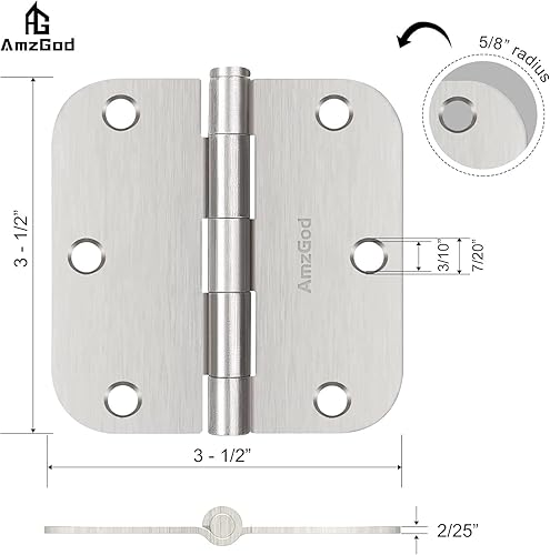 Vista 101 de Bisagras de puerta color negro mate, paquete de 108 bisagras negras para puerta de 3.5 pulgadas, bisagra de puerta interior redondeada con esquinas