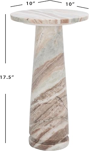 Miniatura 2 de SAFAVIEH Couture Collection Valentia - Mesa decorativa pequeña, redonda de mármol blanco y marrón (SFV9704B)