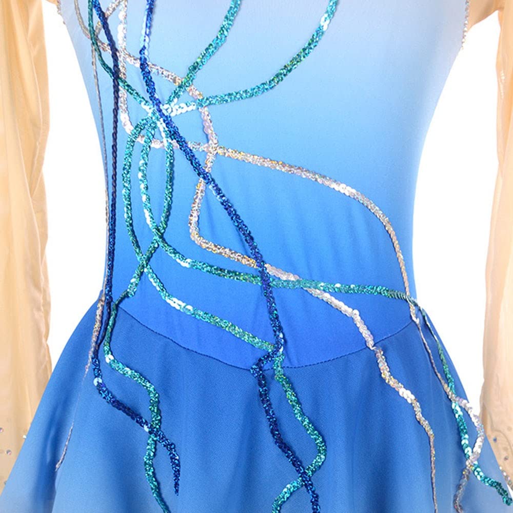 Wygwlg Vestito Da Pattinaggio Artistico A Maniche Lunghe Per Ragazze, Vestito Da Ballo Di Balletto In Rete Trasparente Con Strass Per Pattinaggio A Rotelle Per Tutte Le Età