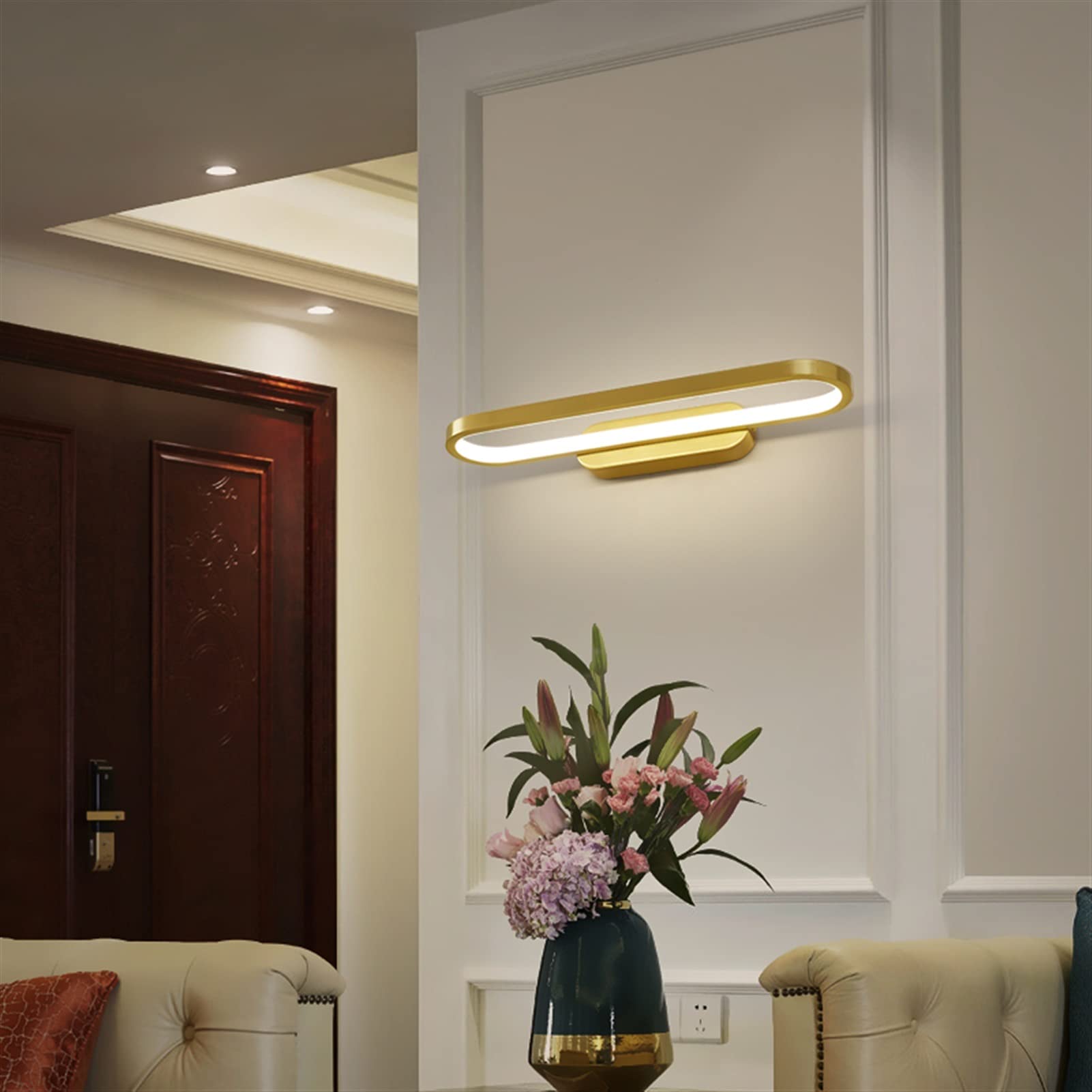 JKJZSALJ Led Wall Lamp Bedroom Bedside Living Room Gold Brass Wall Light Compatible With Corridor Aisle Balcony Modern Sconce Lamp Lighting Fixture, Led Light