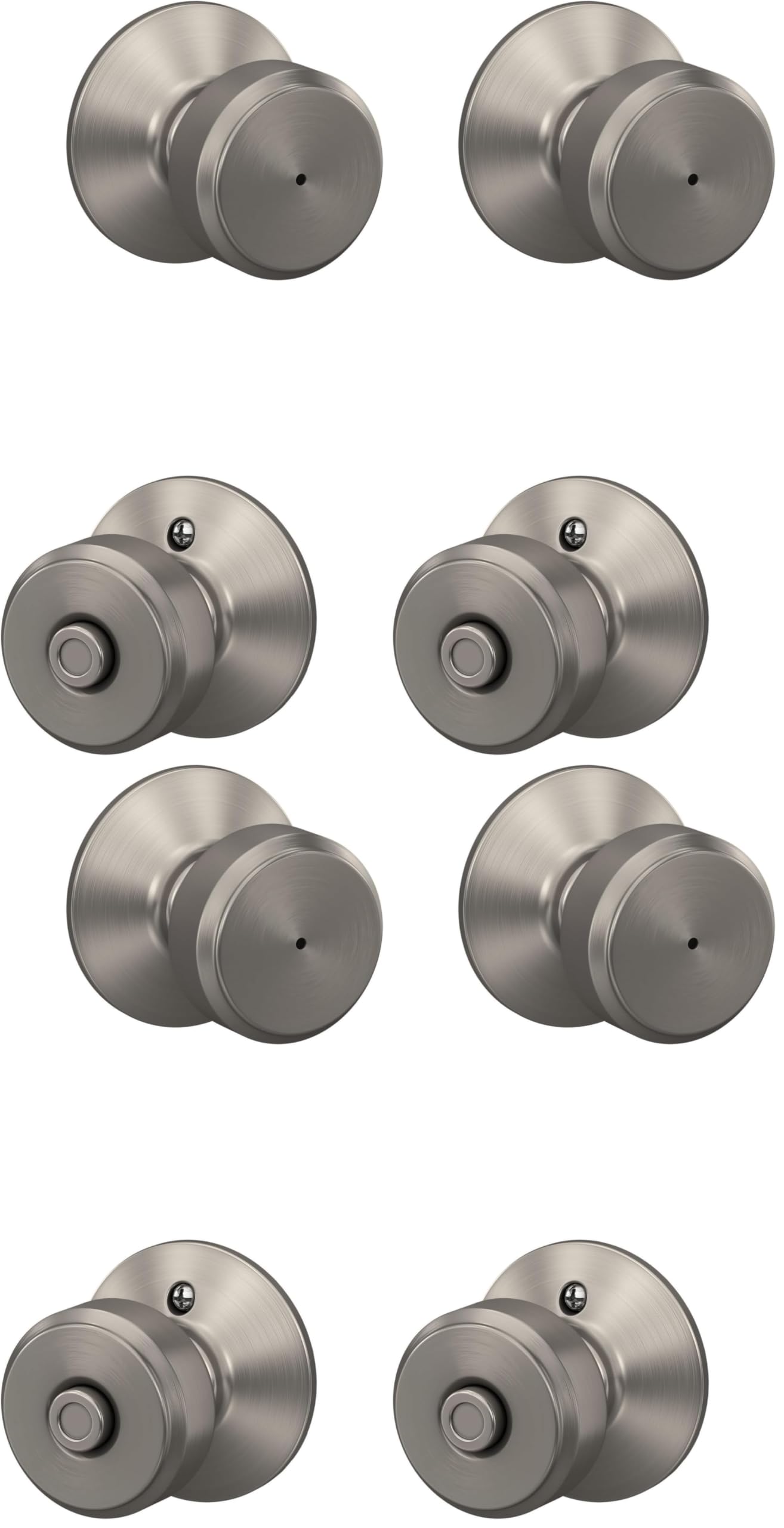 SCHLAGE F40 BWE 619 Bowery Door Knob, Bed &amp; Bath Privacy Lock, Satin Nickel (Pack of 4)