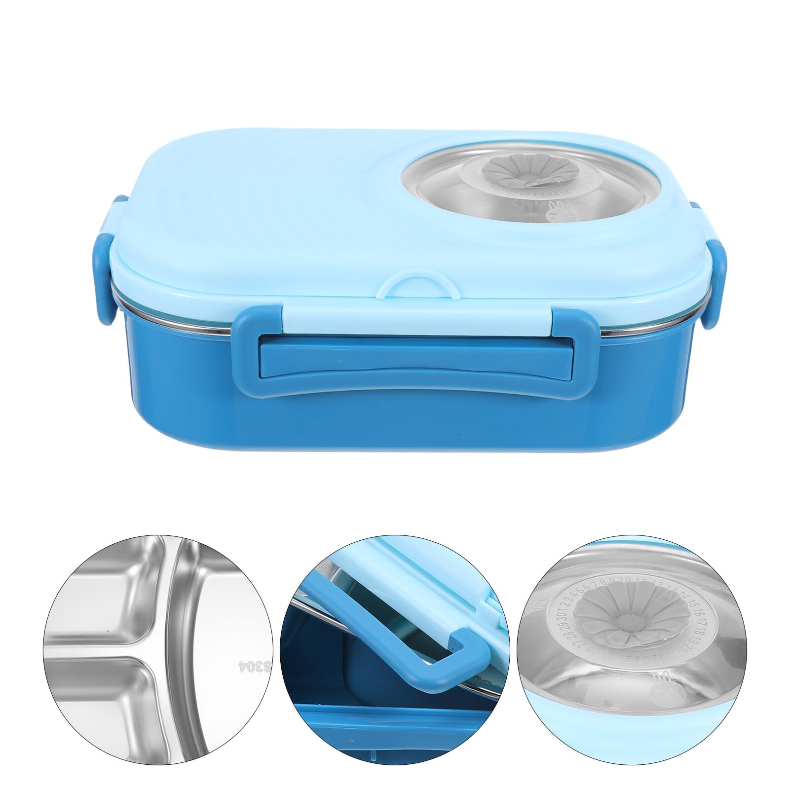 LIFKOME Boîte à Lunch Compartimentée en Acier Inoxydable 3 Cases Bleue