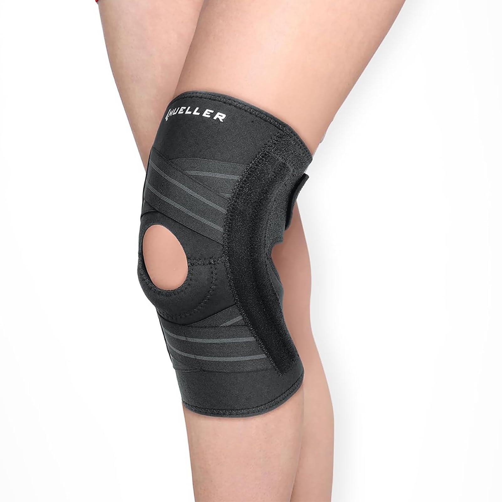 MUELLER Sports Medicine Self Adjusting Knee Brace for Men and Women, Knee Stabilizer for Compression and Pain Relief Support, Ideal for Arthritis, Sprains, Black, One Size