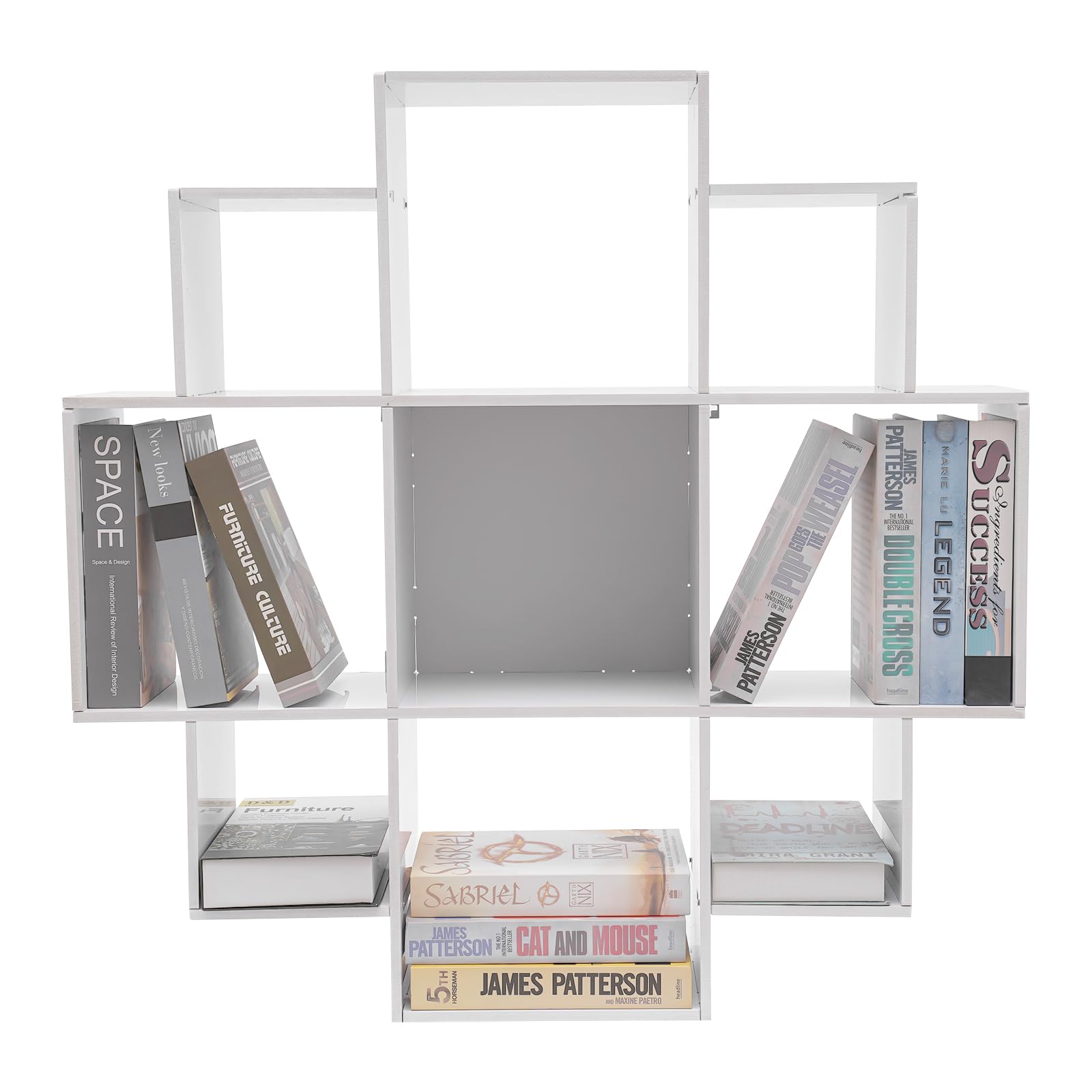 Wall Shelf, 3-Tier Wall Mounted Book Shelf with 9 Compartments, Modern Home Decoration Bookcase, High Capacity Floating Cube Shelving for Study, Office, Kitchen, Living Room (White)