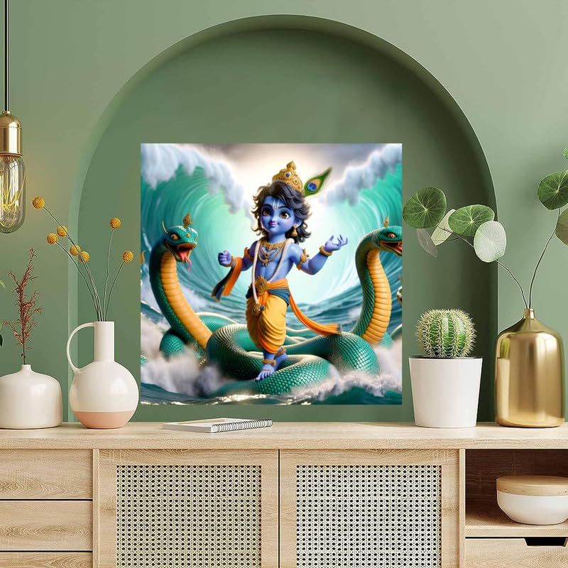 Image of British Terminal Cute little Bal Gopal Baby God Krishna| Kanha Ji | Laddu Lord Makhan Chor Painting Religious Poster for Pregnant Women for wall (matt thin vinyl,sticker,multicolor,unframed)| bj43